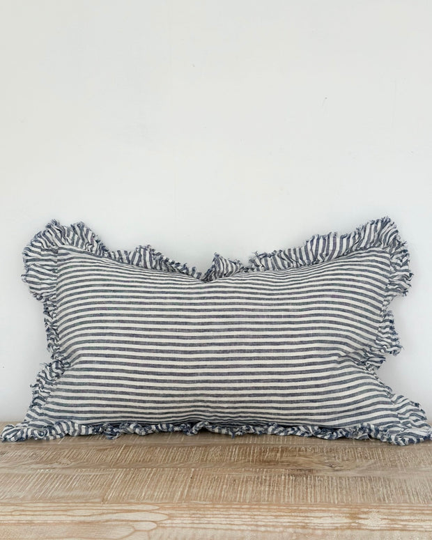 Hallie Navy Blue And White Pinstripe Luxury Cotton Blend Cushion Cover - 50cm x 30cm