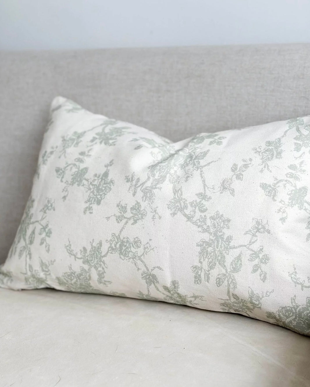 Aria Sage Green Country Print Luxury Cotton Cushion Cover - 50cm x 30cm