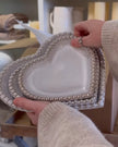 White Beaded Heart Candle Plate - Set of Three