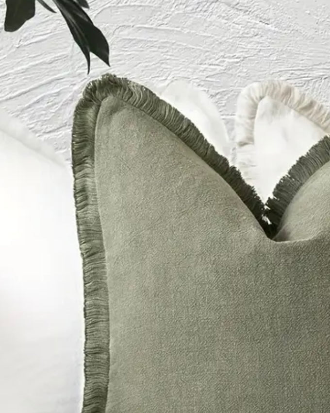 Olive Green Freyed Edge Cushion Cover