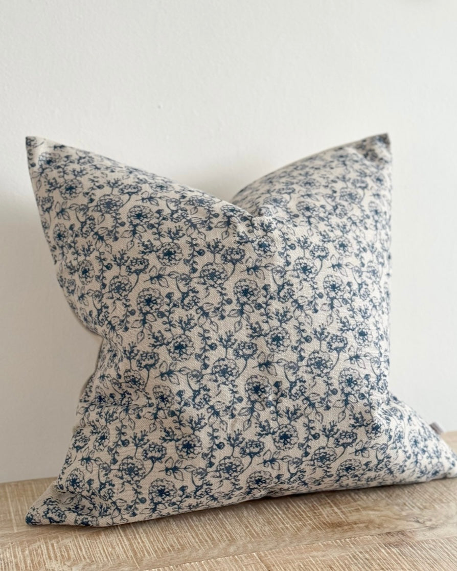 Francesca Navy Blue Floral Cotton Cushion Cover - 45cm x 45cm