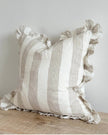 Hallie Neutral Beige And White Wide Stripe Luxury Cotton Blend Cushion Cover - 45cm x 45cm