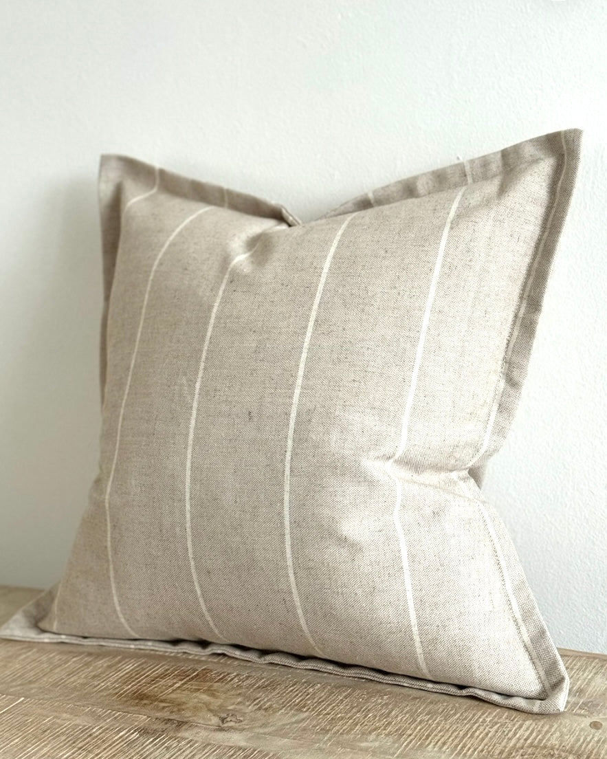 Freya Neutral Beige & Cream Stripped Luxe Cotton Cushion Cover - 45cm x 45cm