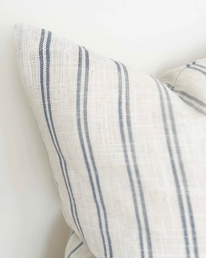 Rosie Navy Blue And White Thin Stripe Luxury Cotton Blend Cushion Cover - 45cm x 45cm