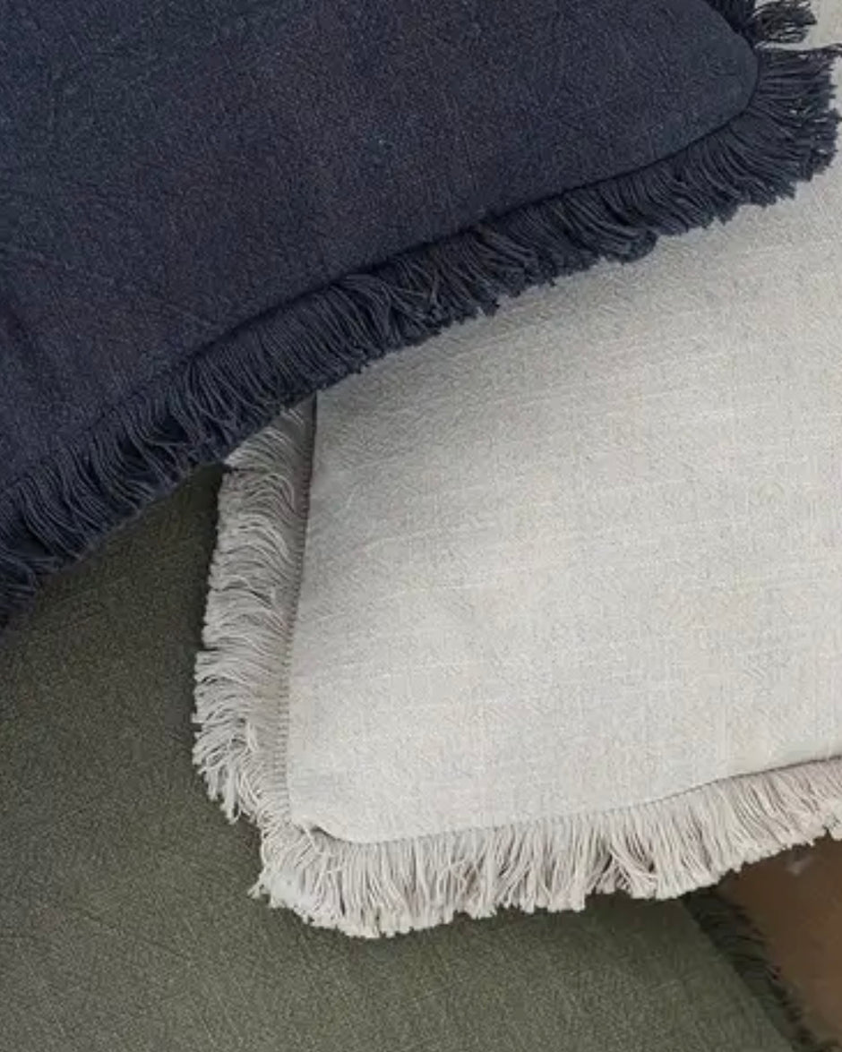 Navy Blue Freyed Edge Cushion Cover