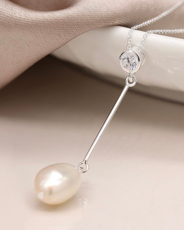 Sterling Silver Chain Necklace With Freshwater Pearl Pendant Drop