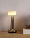 LED Light Up Silver Touch Lamp With Flat White Glass Shade