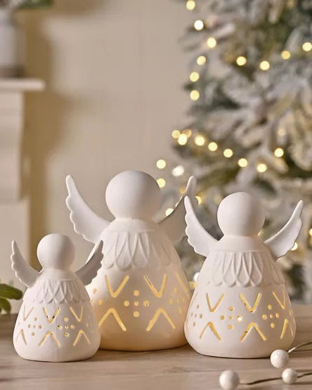 White Matt Ceramic LED Light Up Angels