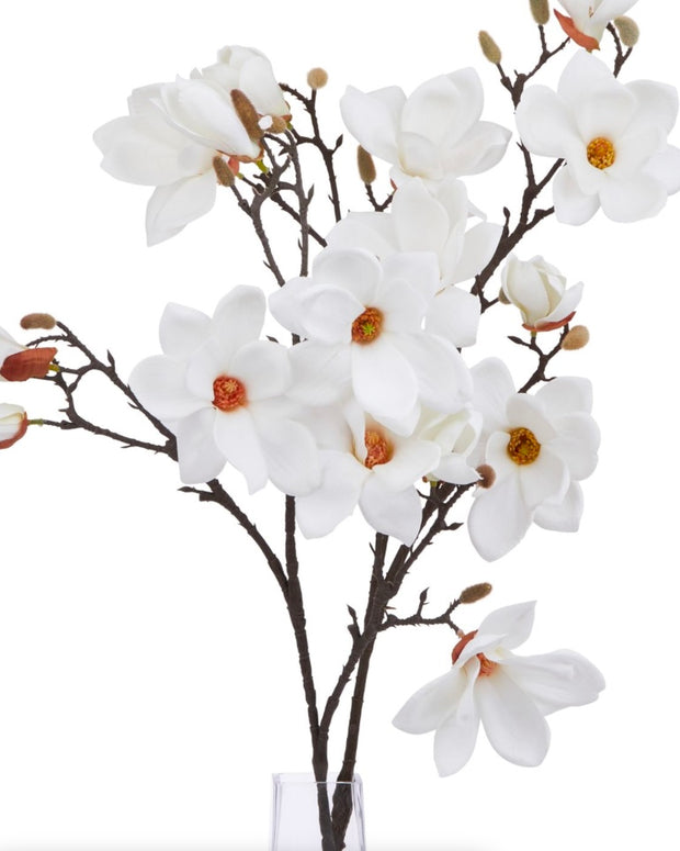 Faux Foliage, Classic White Magnolia Branch Stem