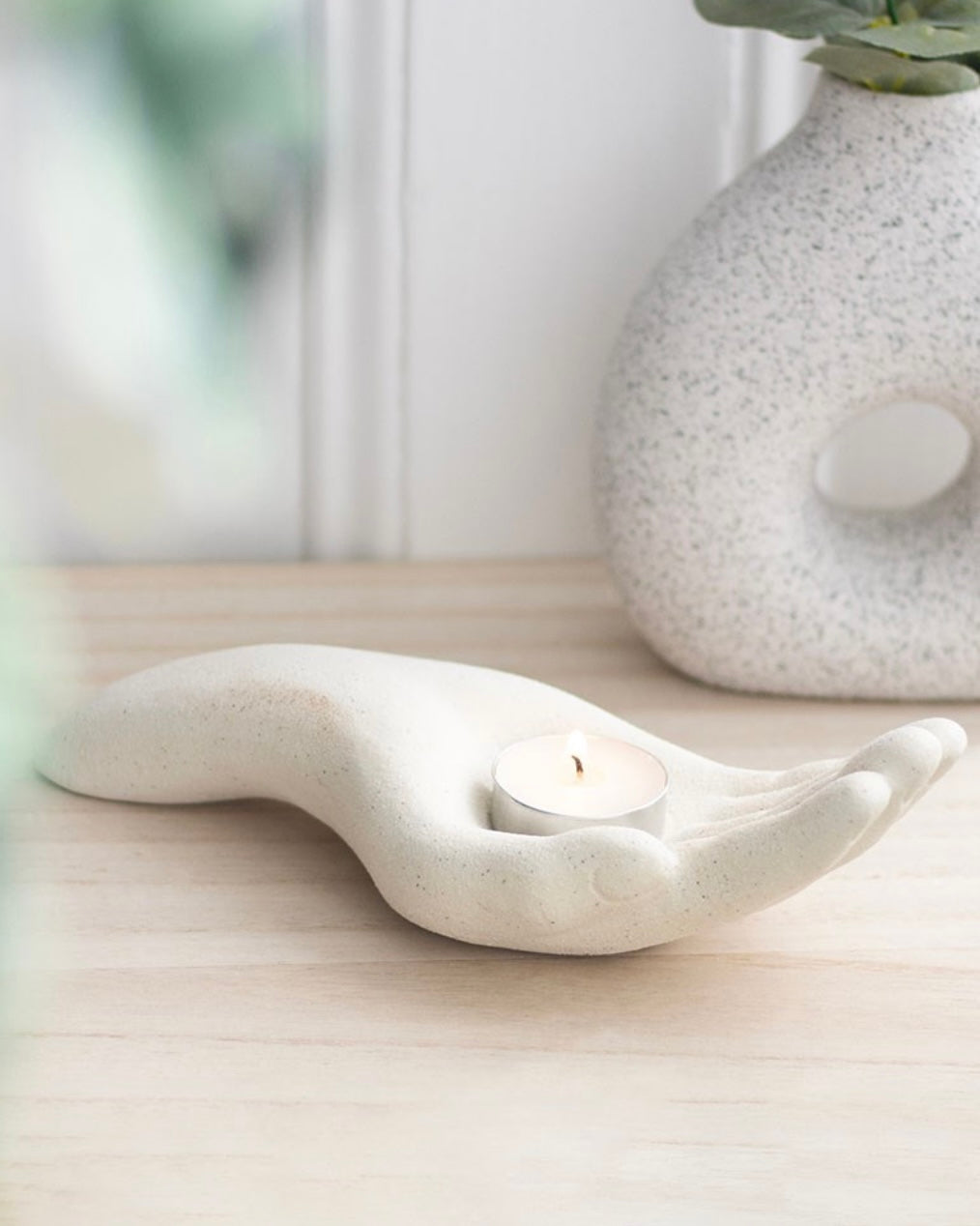 Neutral Open Hand Tealight Holder