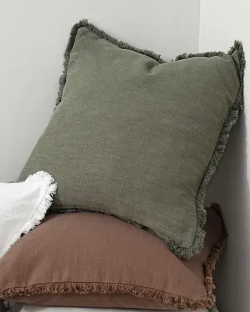 Olive Green Freyed Edge Cushion Cover