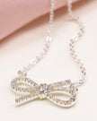 Silver Plated Gift Bow Necklace With Crystals