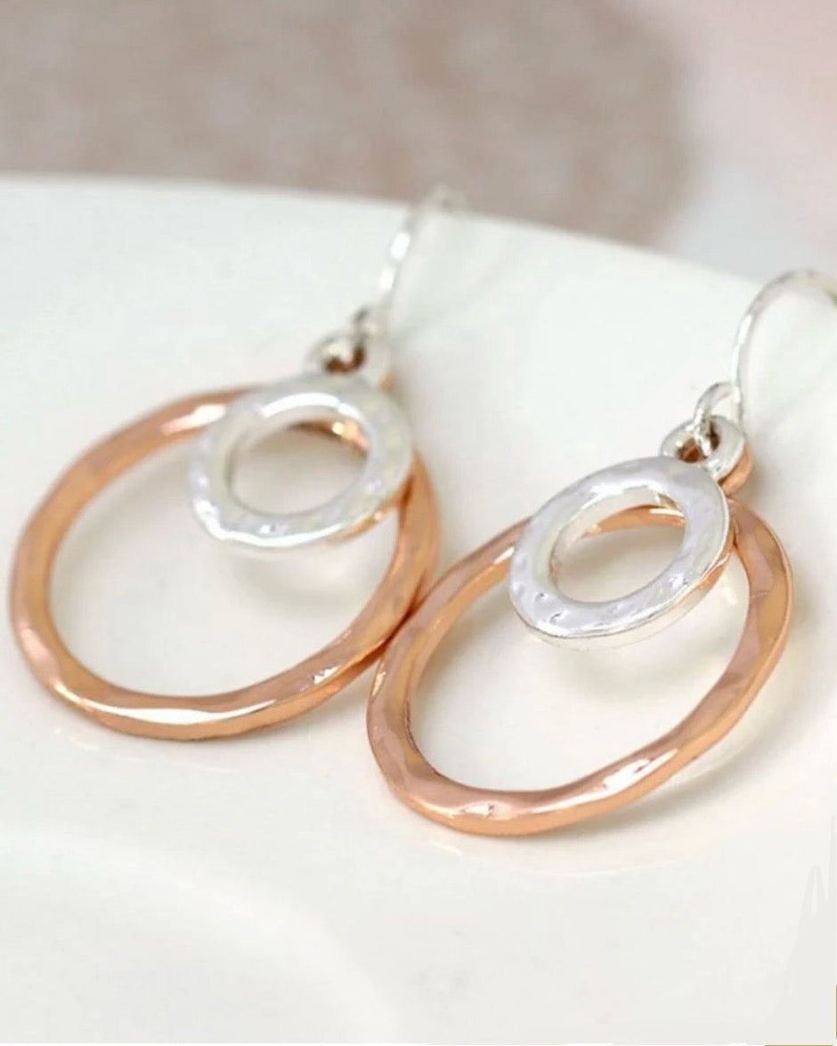 Silver And Rose Gold Double Hoop Earrings