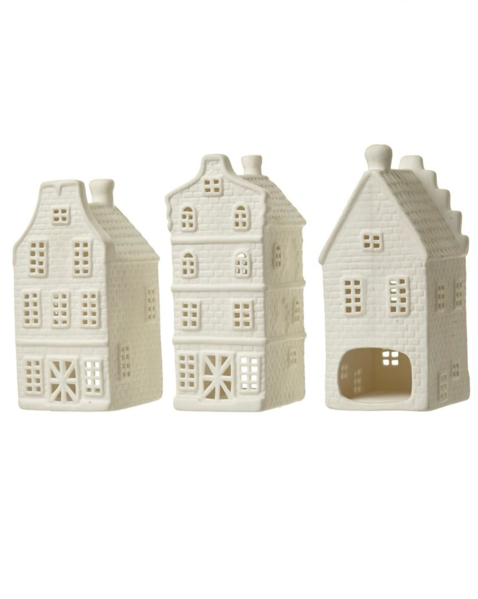 Matte White Porcelain House Tealight Candle Holder