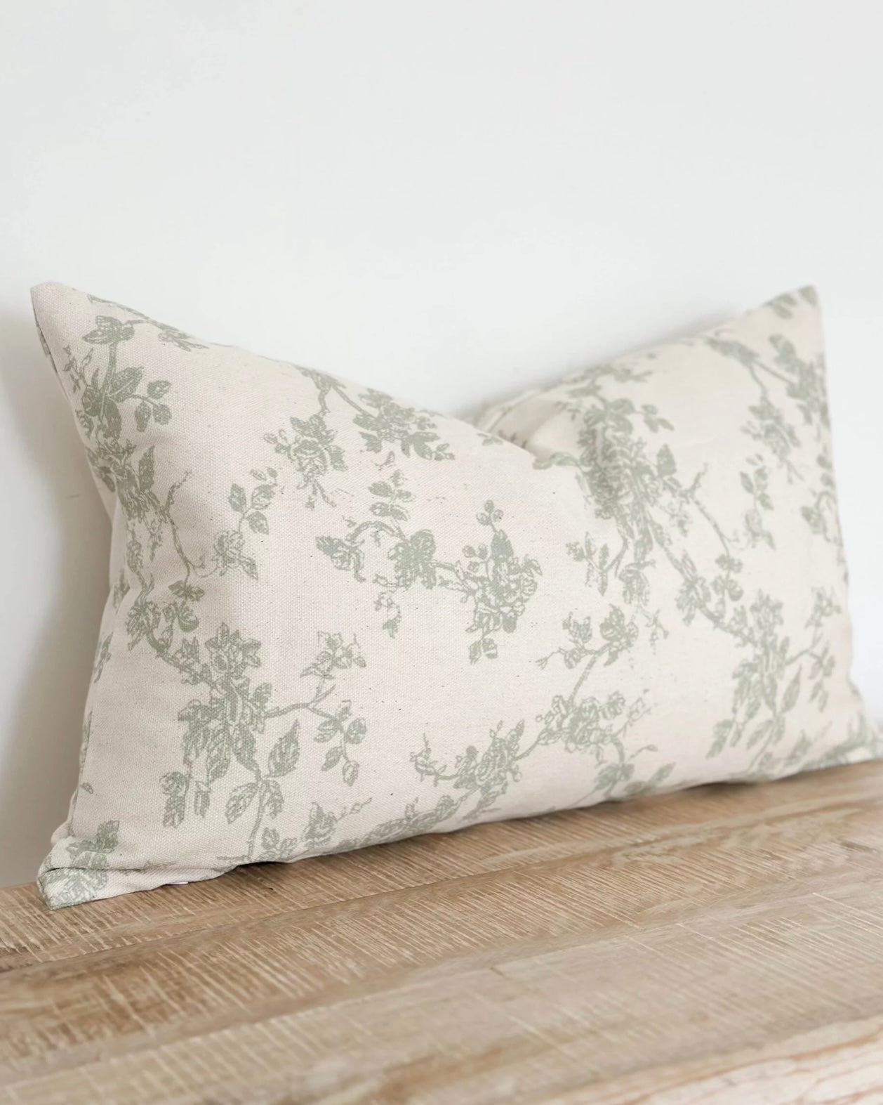 Aria Sage Green Country Print Luxury Cotton Cushion Cover - 50cm x 30cm