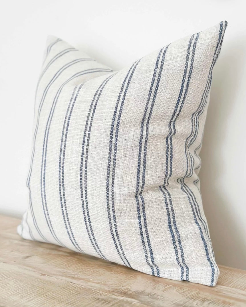 Rosie Navy Blue And White Thin Stripe Luxury Cotton Blend Cushion Cover - 45cm x 45cm