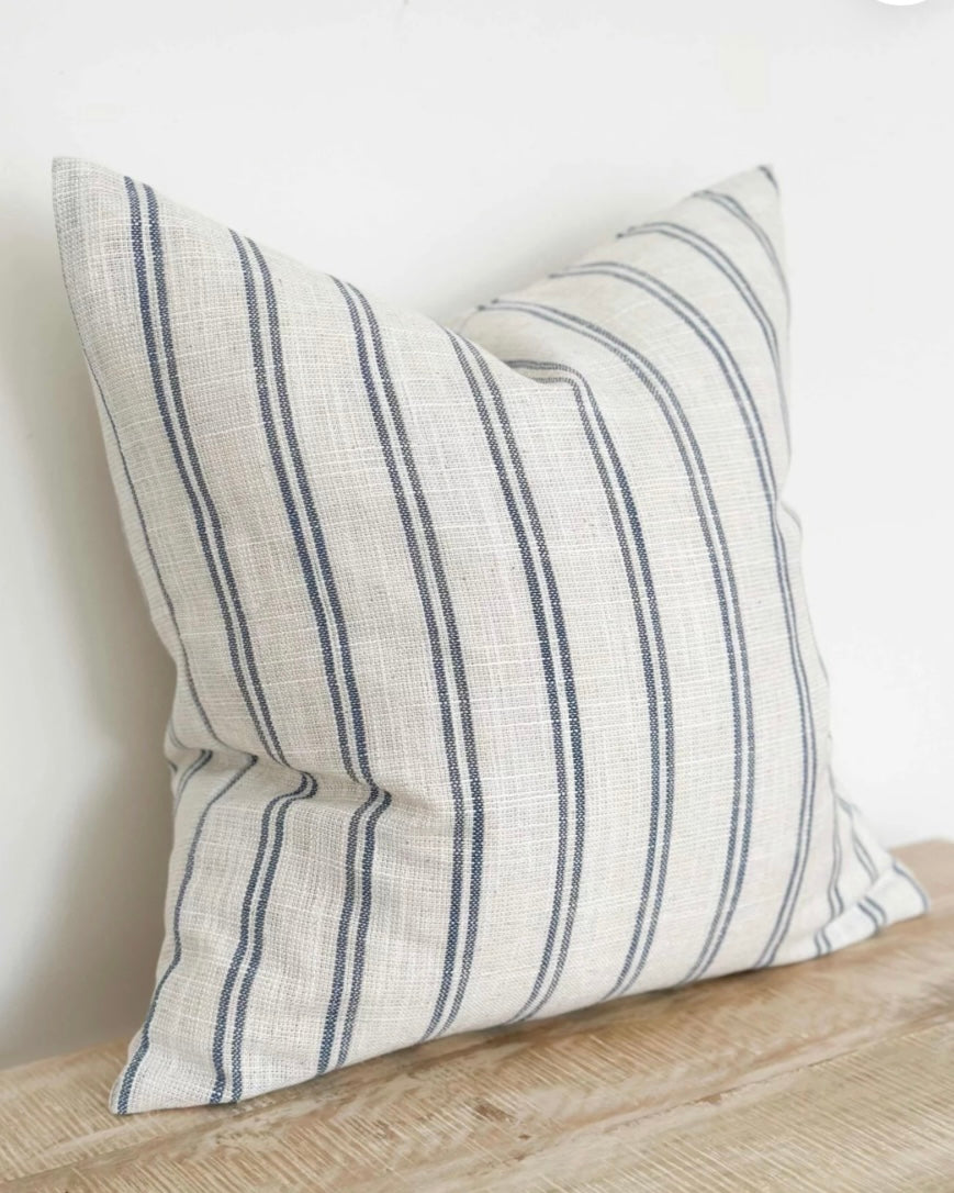 Rosie Navy Blue And White Thin Stripe Luxury Cotton Blend Cushion Cover - 45cm x 45cm