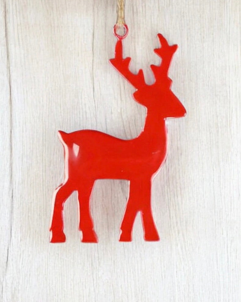 Hanging Red Enamel Reindeer