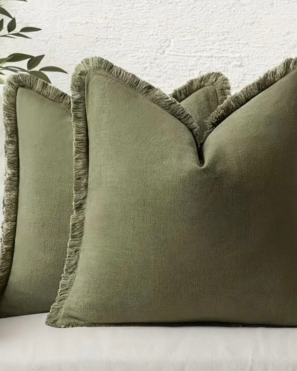 Olive Green Freyed Edge Cushion Cover