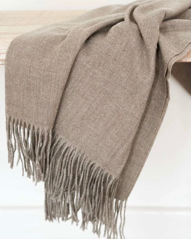 Della Beige Fine Knit Brown Tasseled Throw Blanket