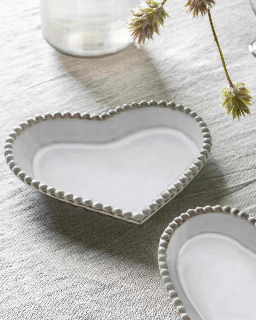 White Beaded Heart Candle Plate - Set of Three