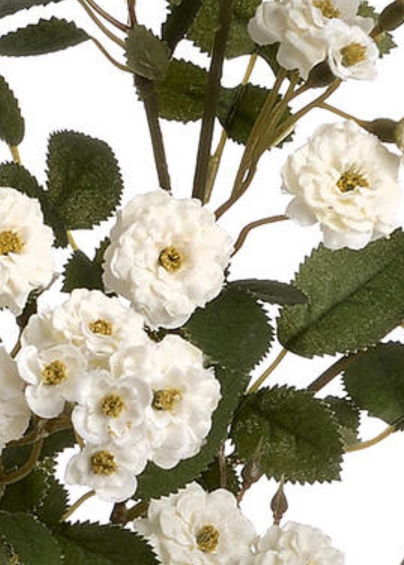 Faux Foliage, Classic White Meadow Rambling Rose Stem