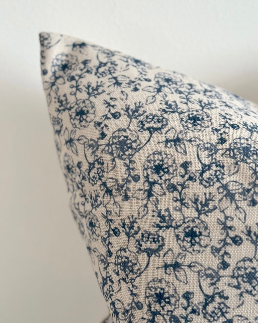 Francesca Navy Blue Floral Cotton Cushion Cover - 45cm x 45cm