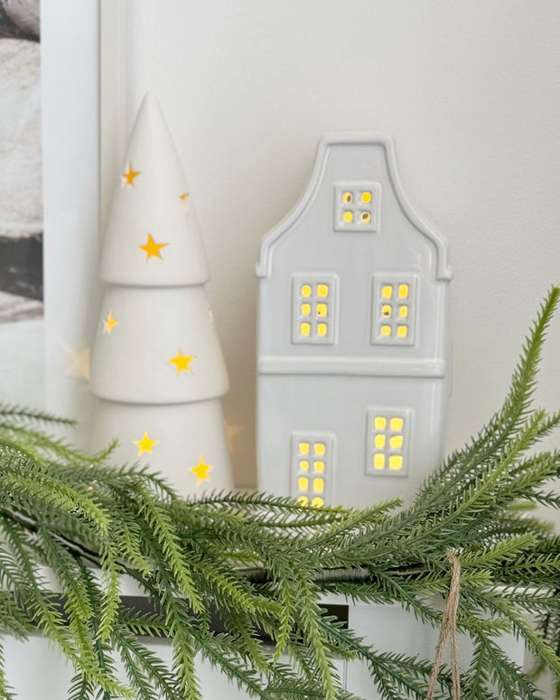 Glazed Ceramic LED Light Up Ceramic House Ornament