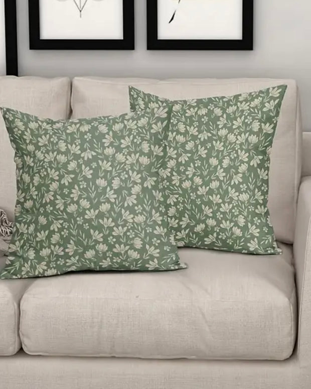 Green Mini Floral Print Cushion Cover - Set Of Two