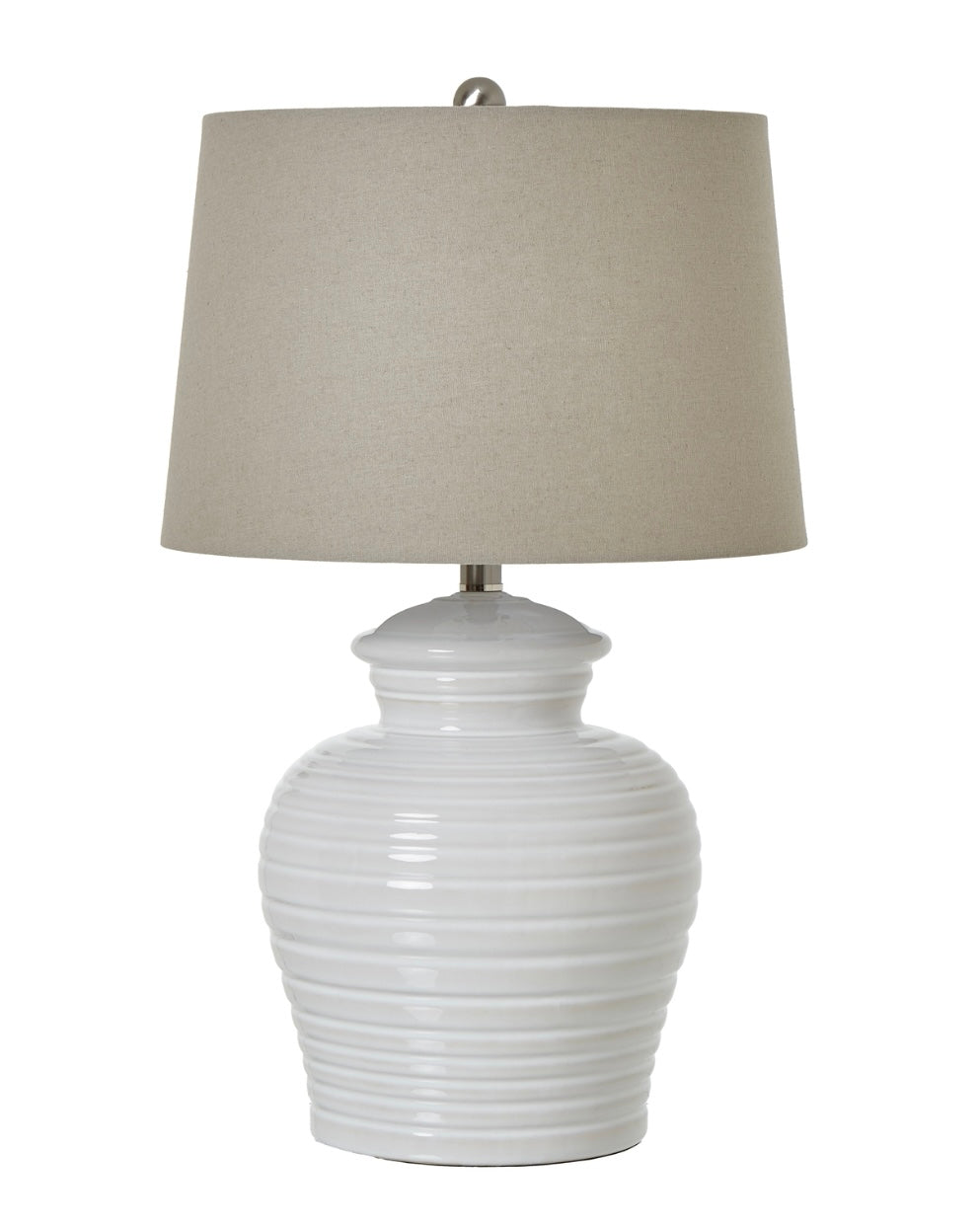 Neutral Ribbed Ceramic Tall Lamp