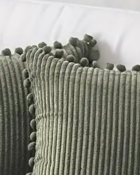 Olive Green Pom Pom Edge Chenile Cushion Cover