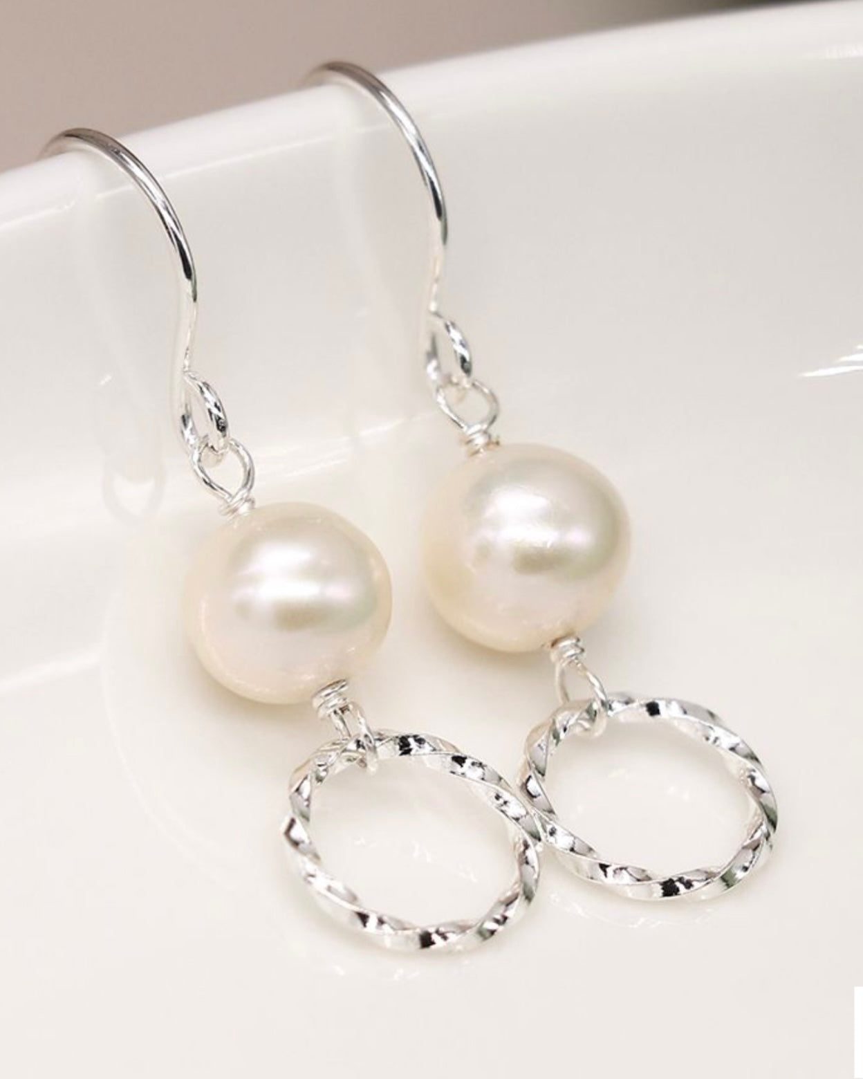 Sterling Silver Wire Circle Earrings With Freshwater Pearls