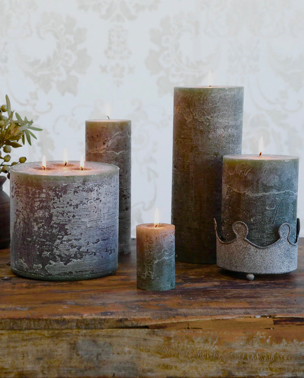 Rustic Pillar Candle - Olive Green