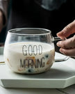 Round Glass Cup Black “Good Morning”