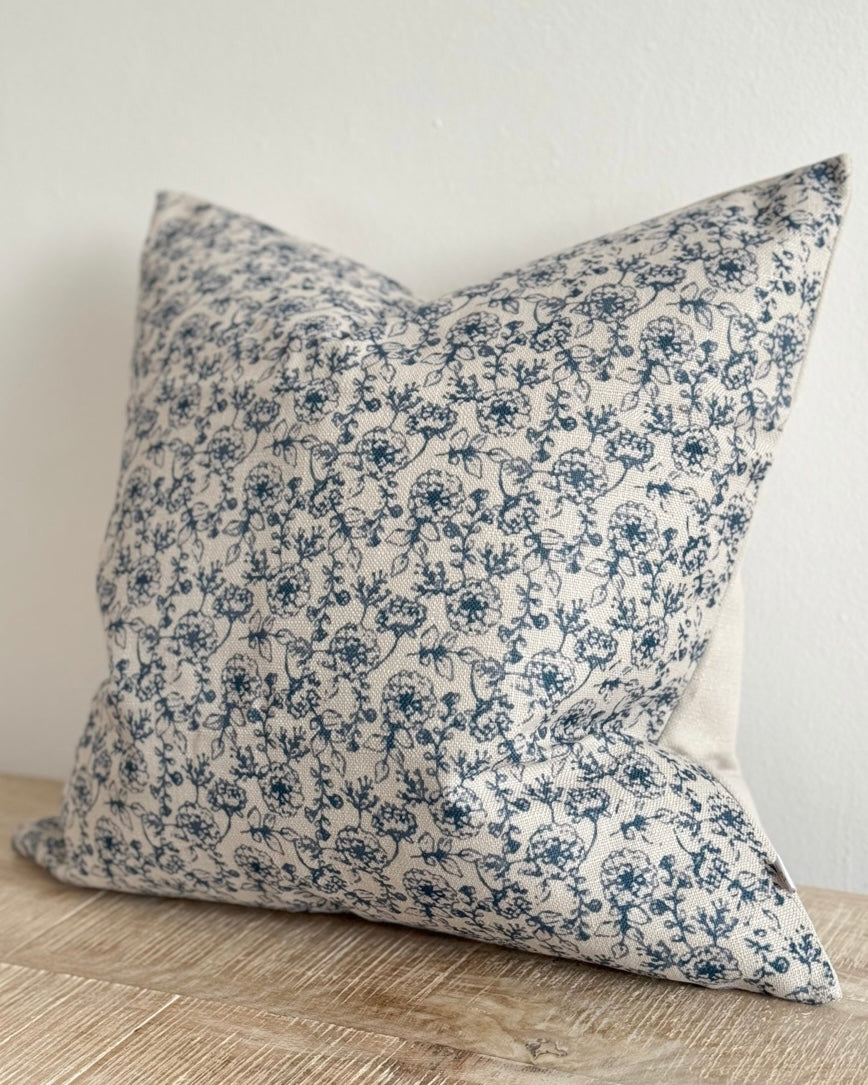 Francesca Navy Blue Floral Cotton Cushion Cover - 45cm x 45cm