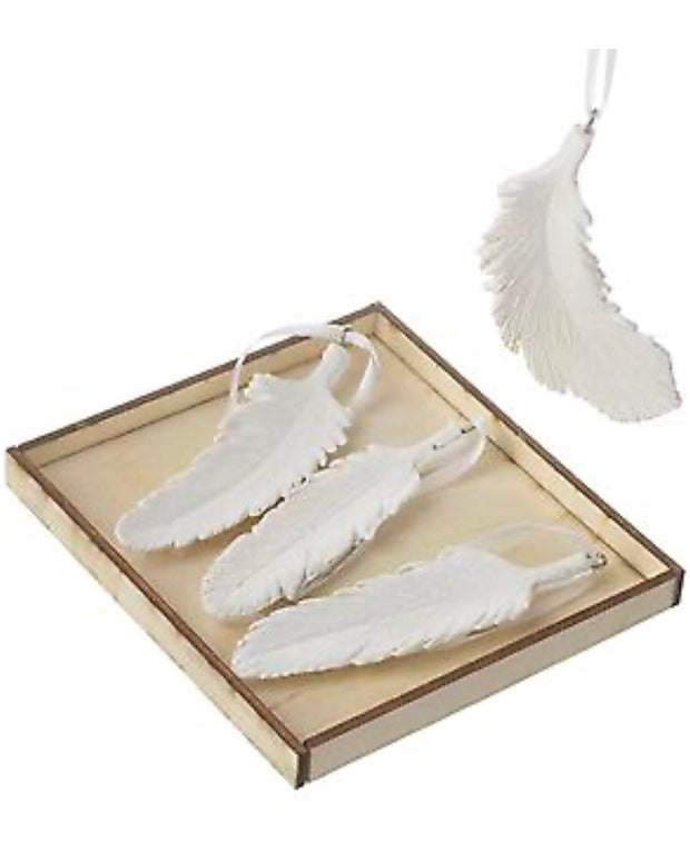 Matt White Porcelain Hanging Feathers - Set of 4