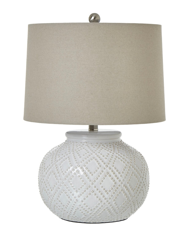 Neutral Beaded Squat Ceramic Lamp