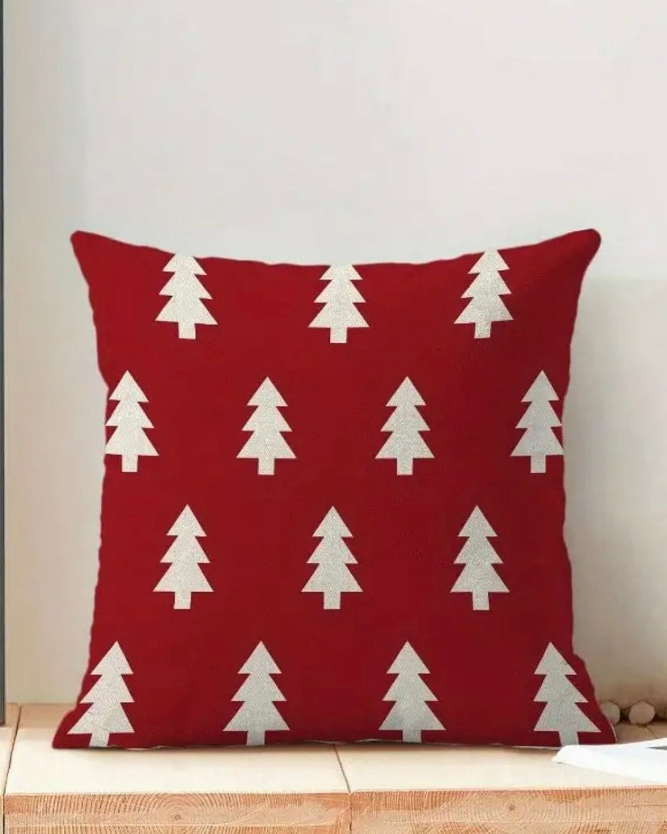 Red And Cream Christmas Tree Cushion Cover - 45cm x 45cm