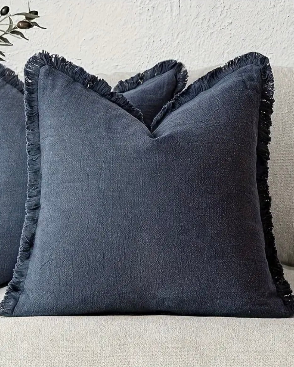 Navy Blue Freyed Edge Cushion Cover