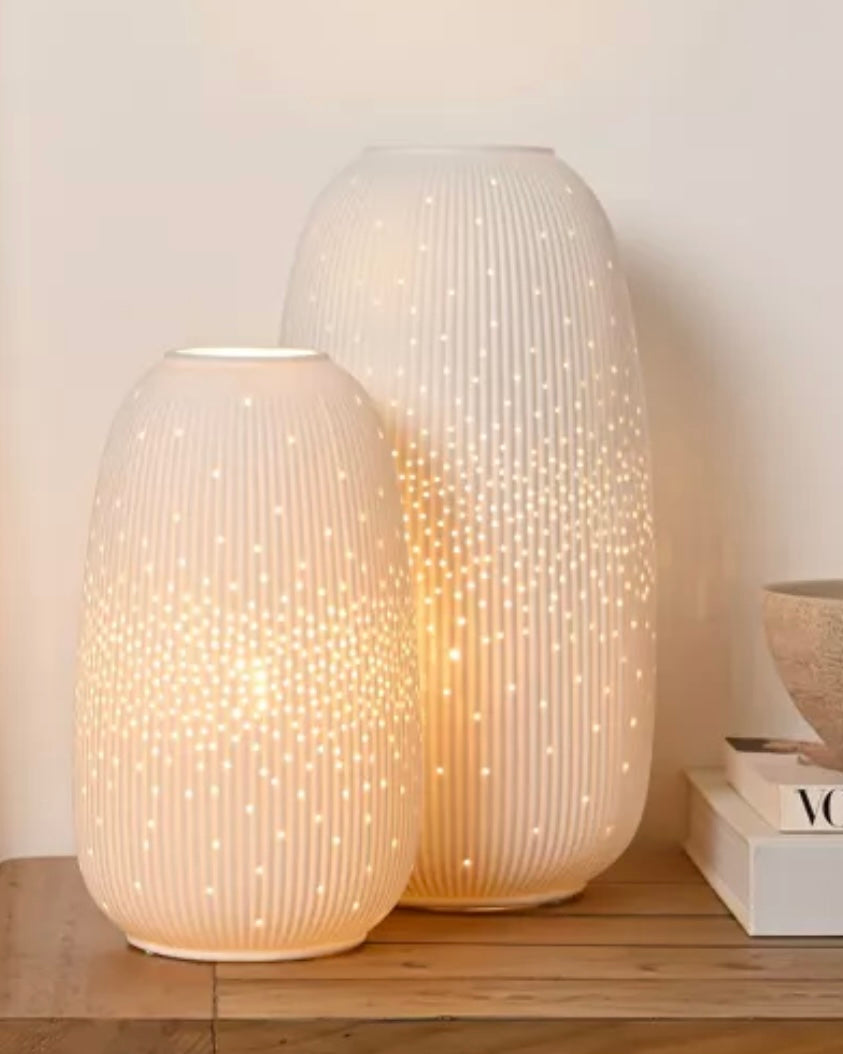 White Ceramic Loire Ribbed Table Lamp