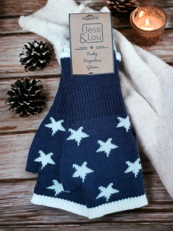 Navy Star Fingerless Glove & Wrist Warmers