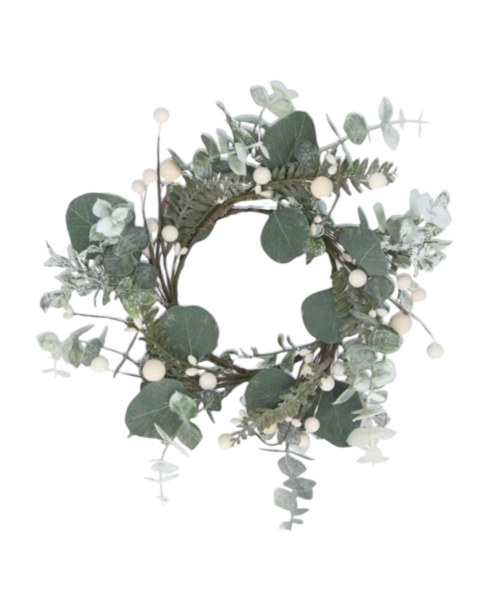 Eucalyptus And White Berry Candle Ring Wreath