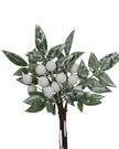 Faux Foliage - Frosted Leaf And White Berry Short Stem