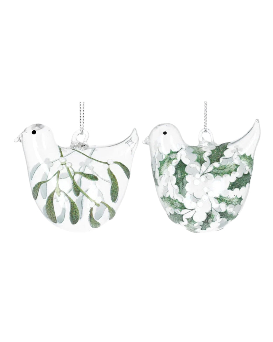 Clear Glass Bird Bauble - Mistletoe