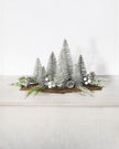 Faux Foliage - Snowy Christmas Centerpiece On A Log Wooden Base