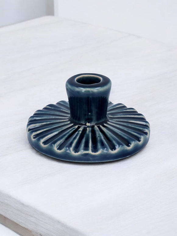 Navy Blue Ceramic Round Candle Holder