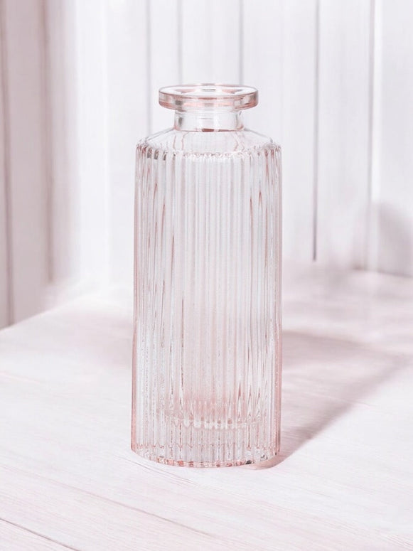 Pink Glass Ribbed Bottle Mini Vase