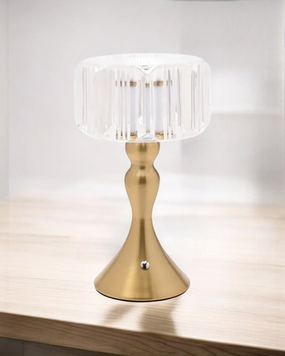 LED Light Up Touch Medium Desk Lamp With Crystal Glass Shade