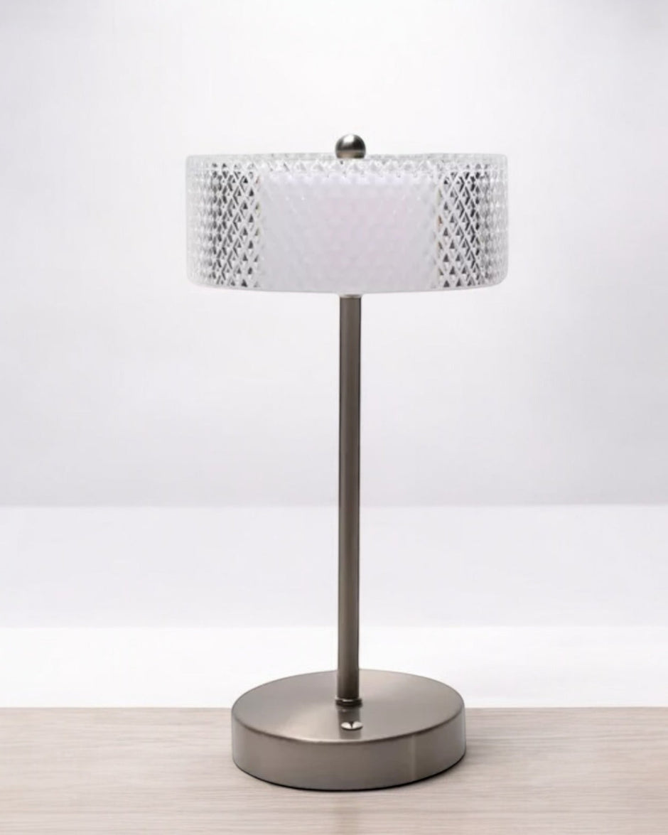 LED Silver Light Up Touch Medium Desk Lamp With Crystal Glass Shade