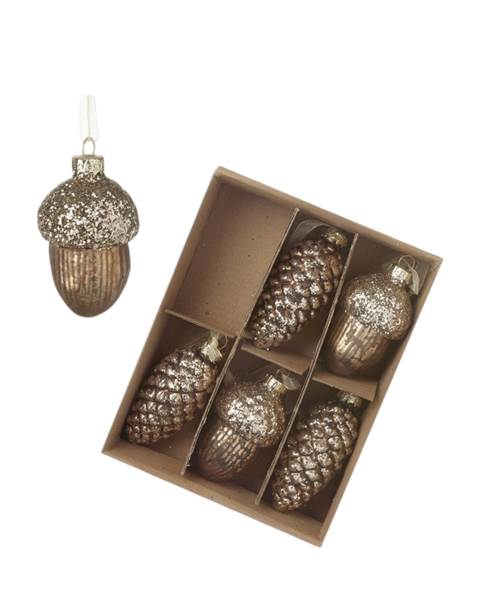 Bronze Glass Hanging Pinecone And Acorn Set